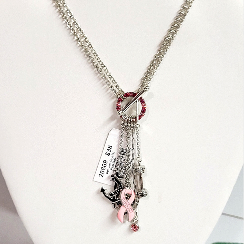NWT COOKIE LEE crystal breast cancer fight necklace